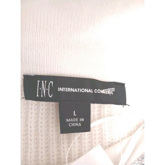 New Inc International Concepts SHIMMER Sweater L WHITE Shiny Silver COLLAR $100 - Picture 15 of 16